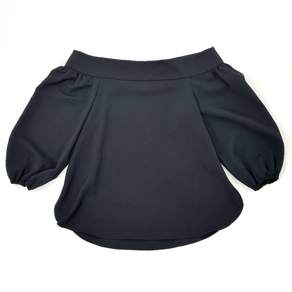 Tibi Dark Navy Blue Off Shoulder Quarter Sleeve Minimalist Loose Fit Top Blouse - Picture 1 of 9